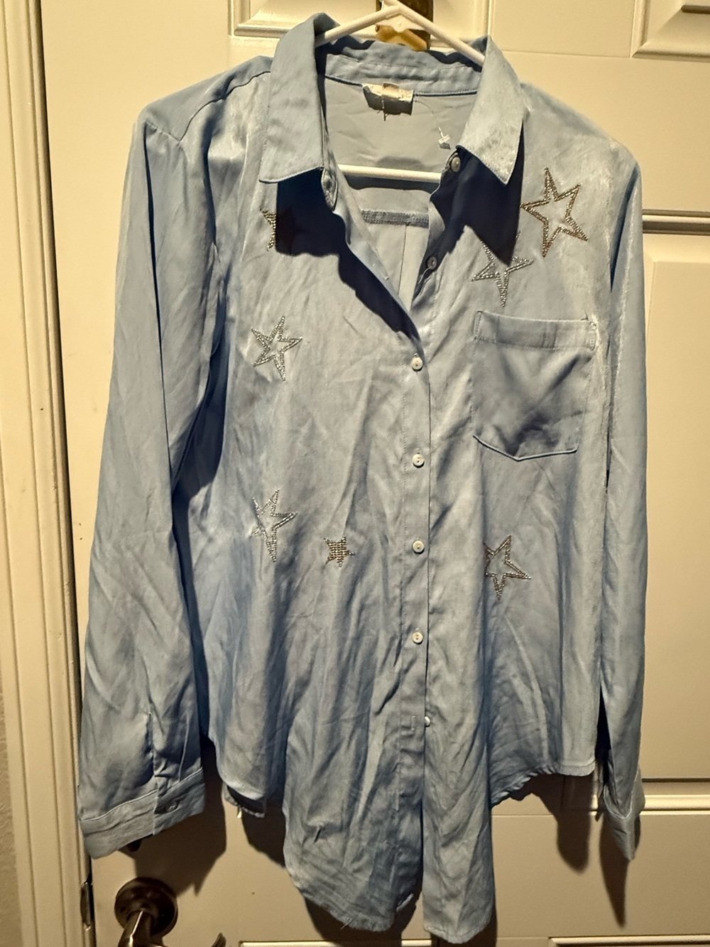 Hem and thread SZ M Light Blue Star Embellished Button-Up Shirt soft western